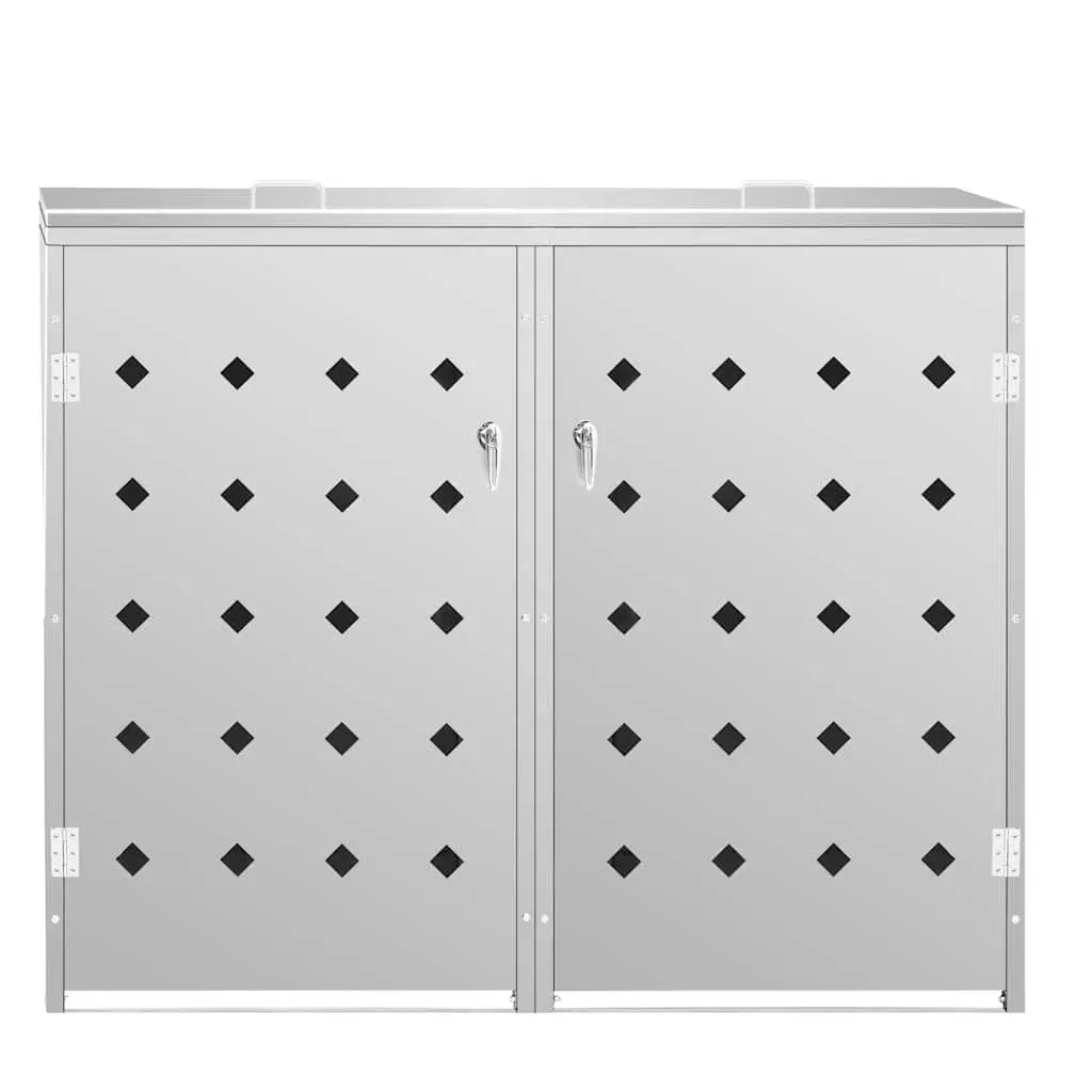 Double Wheelie Bin Shed 240L Stainless Steel Garbage Storage Enclosure Silver