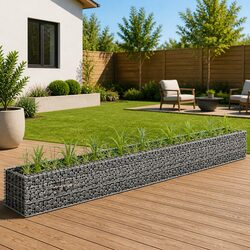 Stylish Silver Galvanised Gabion Raised Bed for Your Garden