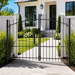 Double Door Garden Gate Fence Spike Top Black Outdoor Security Barrier