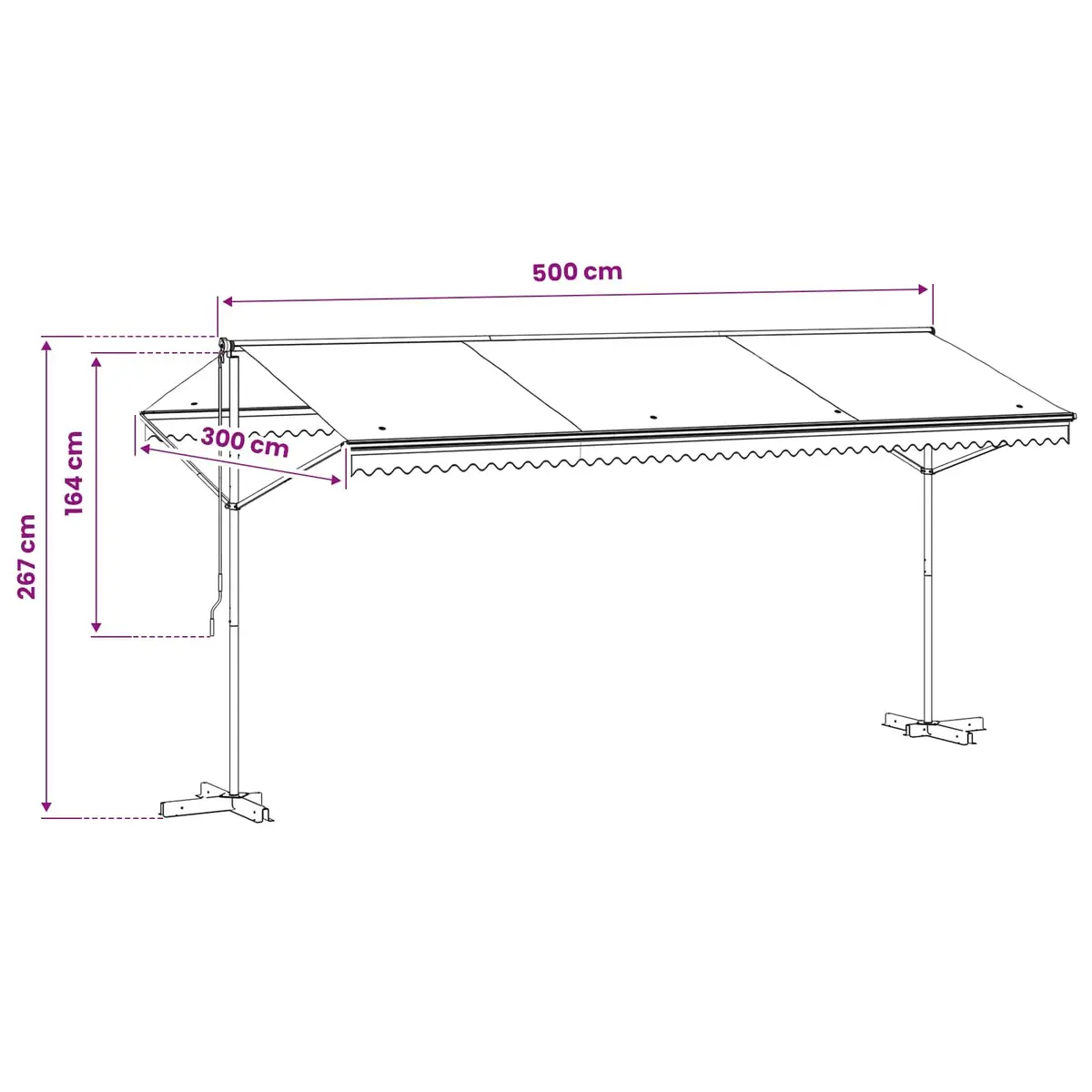 Free Standing Awning 500x300 cm Water-Repellent Polyester Canopy with Powder-Coated Steel Frame for Outdoor Garden Patio Shade