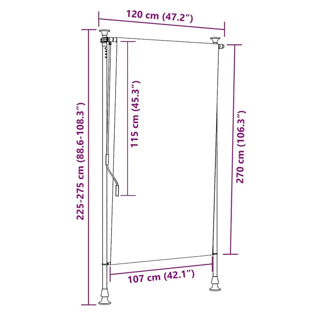 Outdoor Roller Blind 120x270cm Hand Crank Operated Fade Resistant Fabric Shade