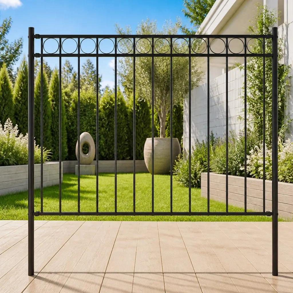 Steel Garden Fence Panel ASSEN 1.81 x 1.2 m Black Outdoor Border Security