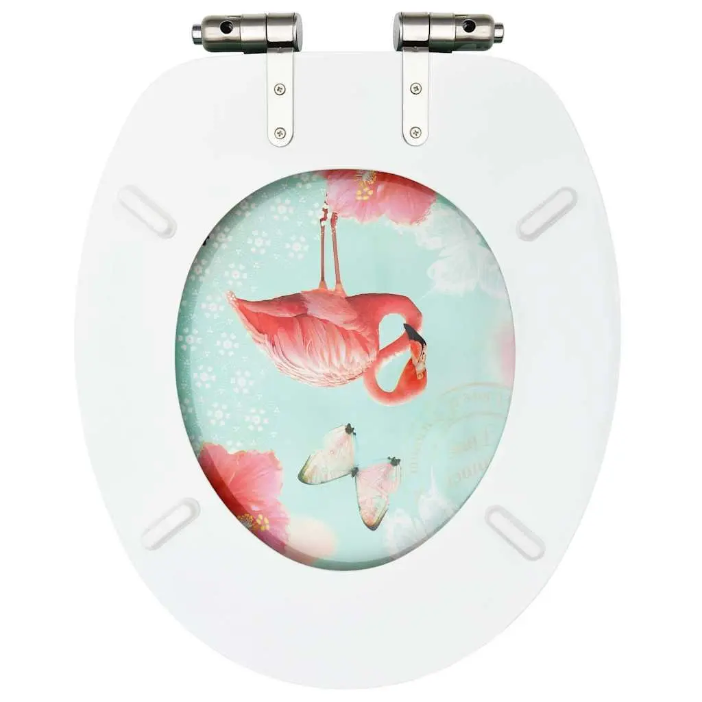 Toilet Seat with Soft Close Lid MDF Multicolour Flamingo Design Bathroom Fixture