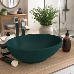 Oval Ceramic Bathroom Basin Green Matt Countertop Wash Sink Vessel 40x33cm