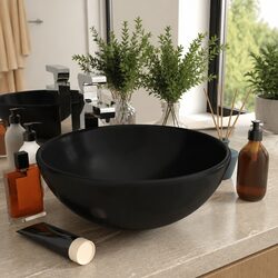 Ceramic Round Bathroom Sink in Matt Black Finish 32.5cm