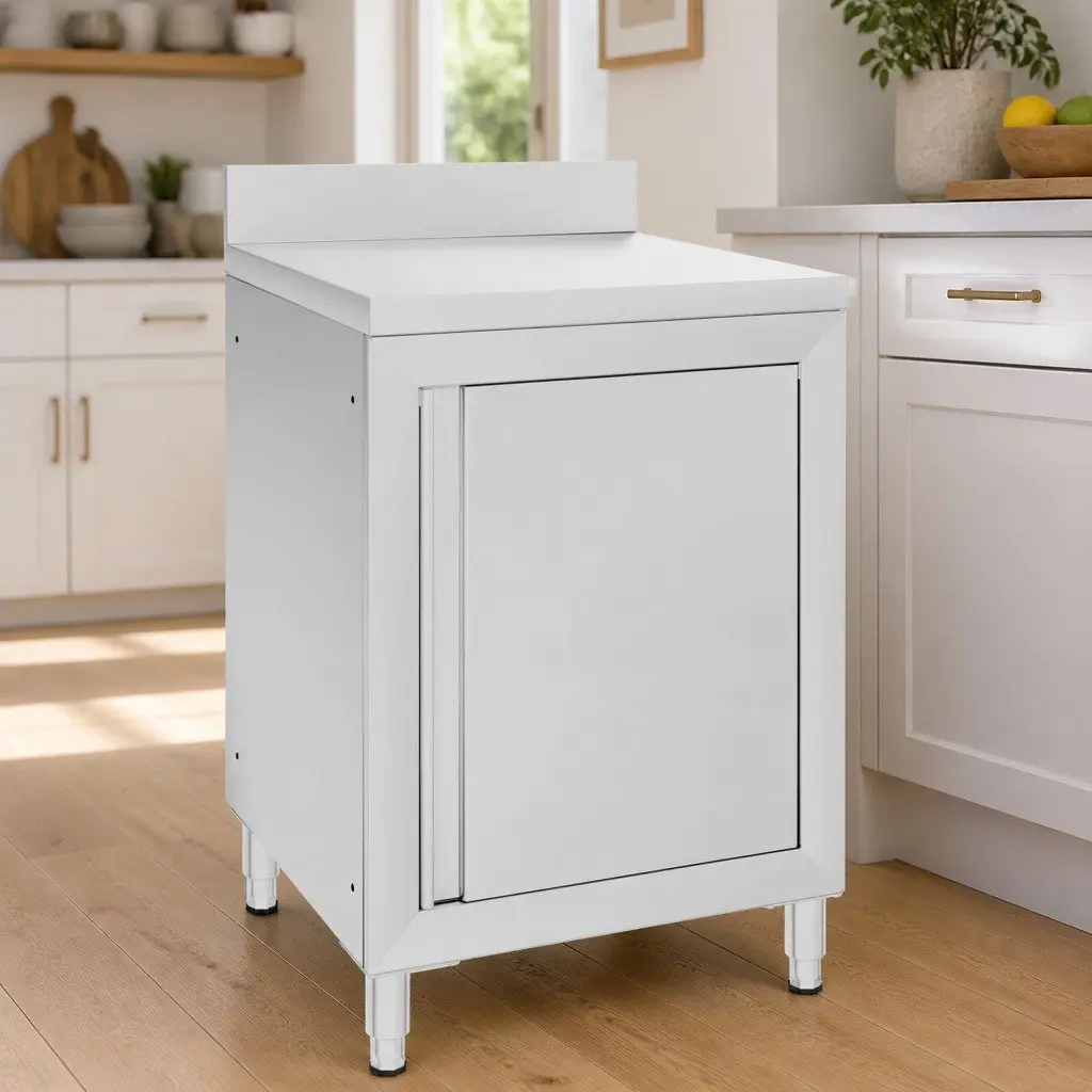 Stainless Steel Work Table 60x60x96cm with Bottom Storage Cabinet and Adjustable Feet