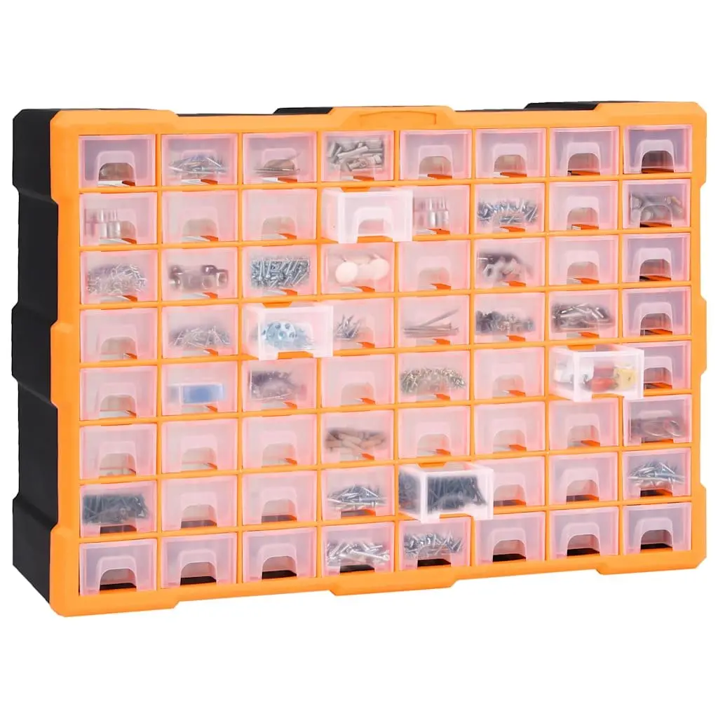Multi-Drawer Organiser Tool Storage Box 64 Drawers Impact-Resistant Plastic Construction See-Through Drawers