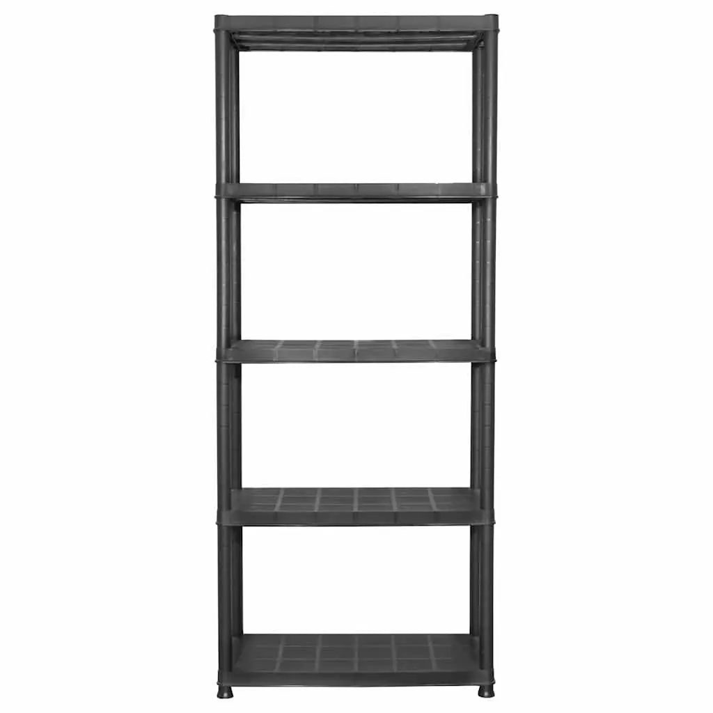 5-Tier Storage Shelf Black Plastic Shelving Unit Bookcase Display Rack Stand