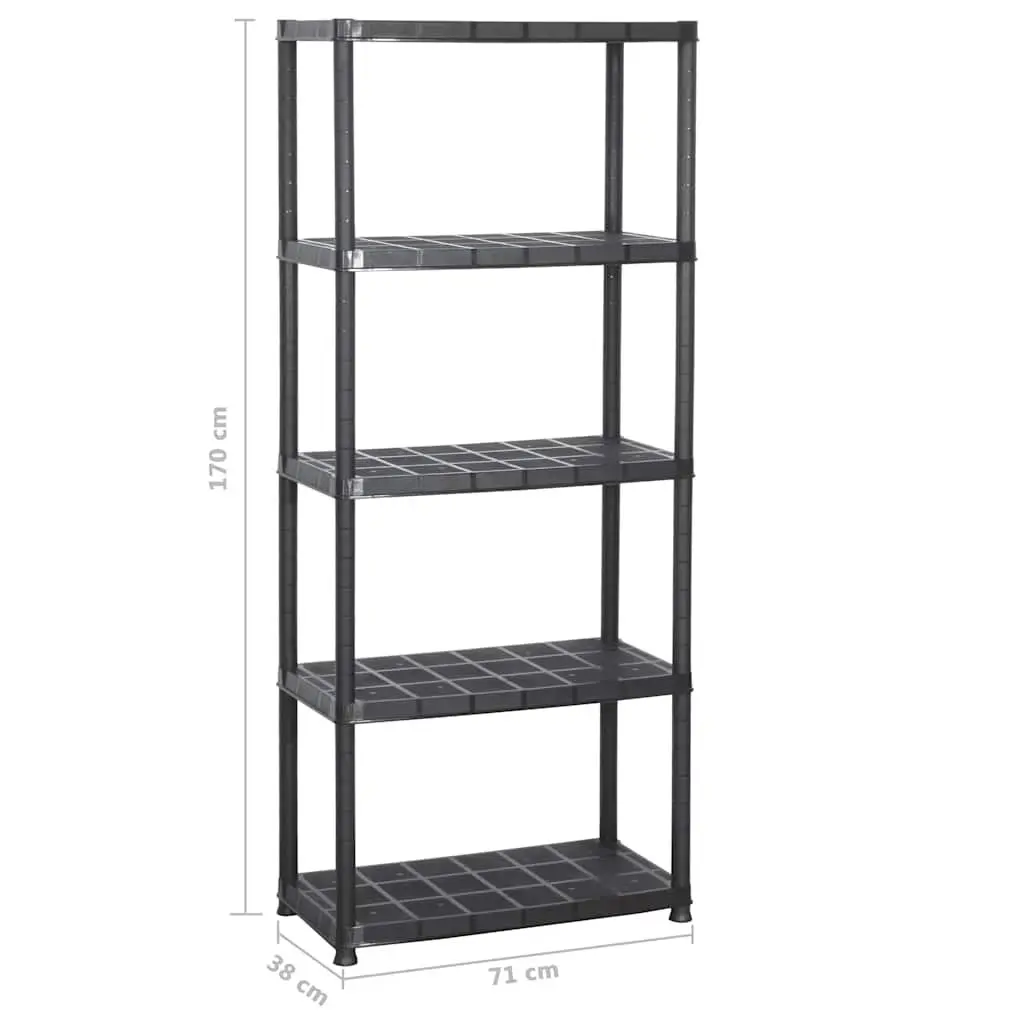 5-Tier Storage Shelf Black Plastic Shelving Unit Bookcase Display Rack Stand