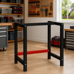 Metal Work Bench Frame Heavy Duty Table Legs 80x57x79cm Black Red Reinforced Bar