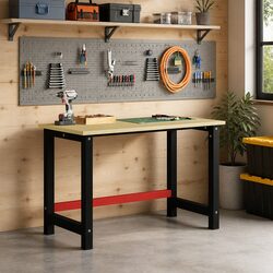 Work Bench Frame Metal 120x57x79cm Black Red Sturdy Workshop Table Legs Support