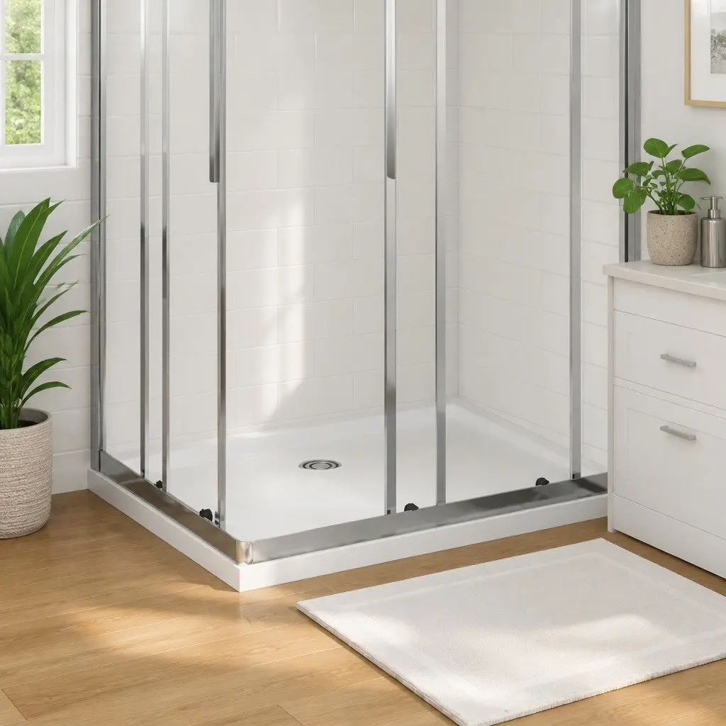 Rectangular Shower Base Tray 70x90 cm Low Threshold White Durable Scratch and Stain Resistant Surface