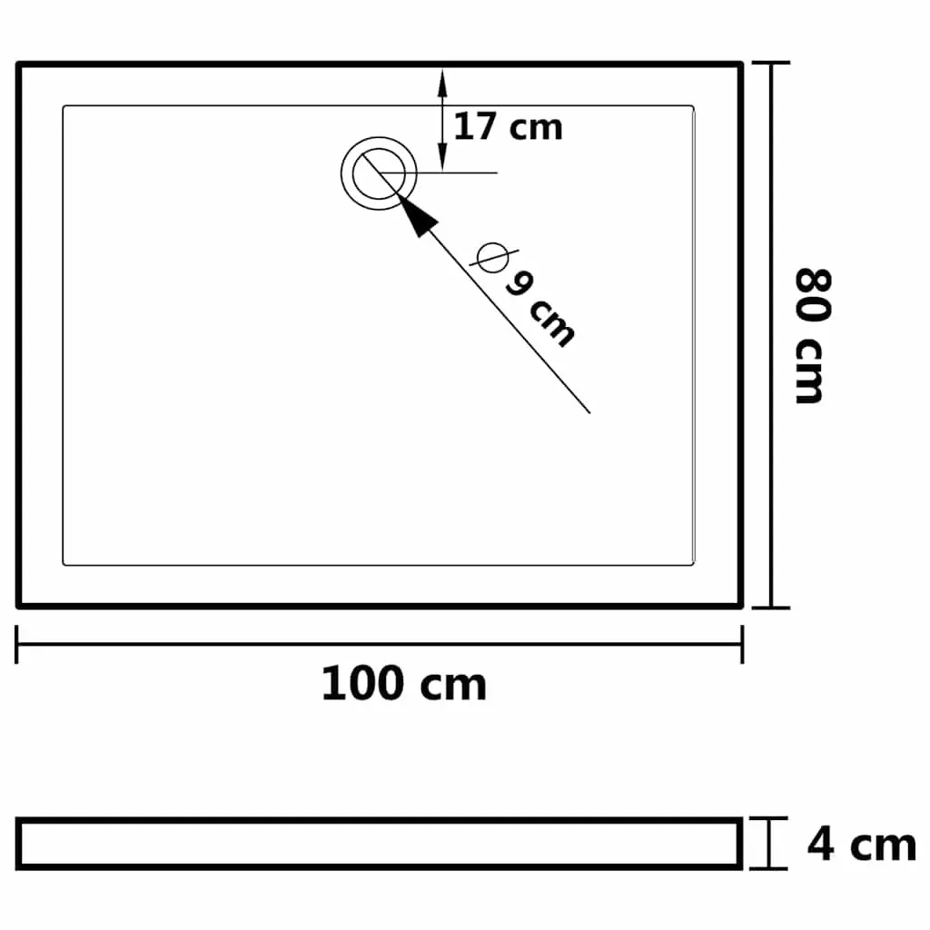 Rectangular Shower Base Tray 80x100cm Low Threshold Black