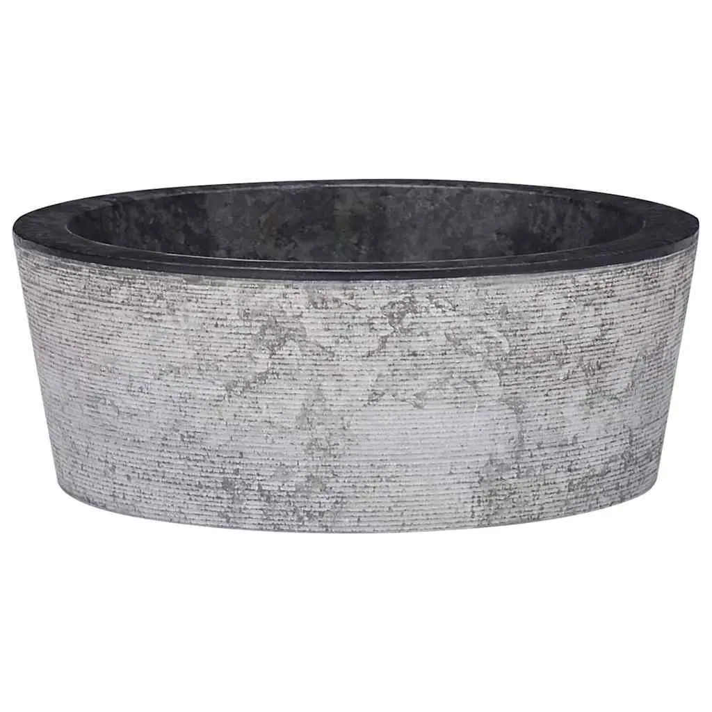 Bathroom Sink 40cm Black Marble Round Vessel Bowl Handcrafted Fixture