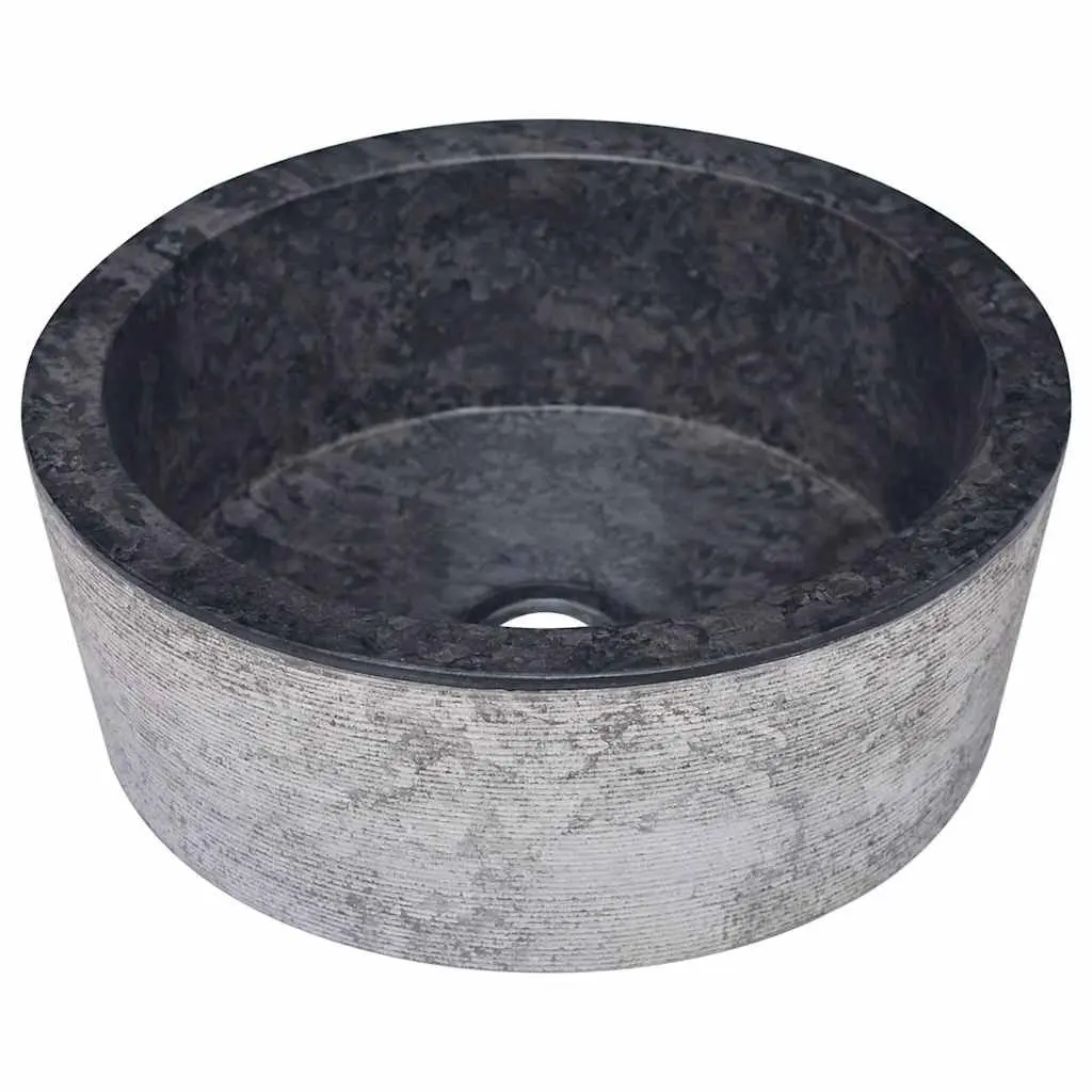 Bathroom Sink 40cm Black Marble Round Vessel Bowl Handcrafted Fixture