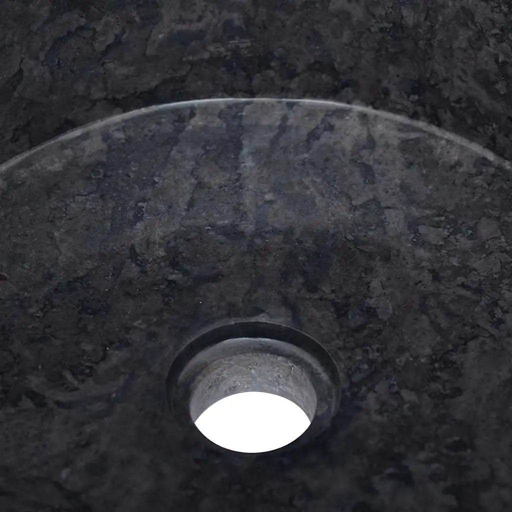 Bathroom Sink 40cm Black Marble Round Vessel Bowl Handcrafted Fixture