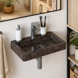 Transform Your Bathroom with a Modern Black Marble Sink 38x24x6.5 cm