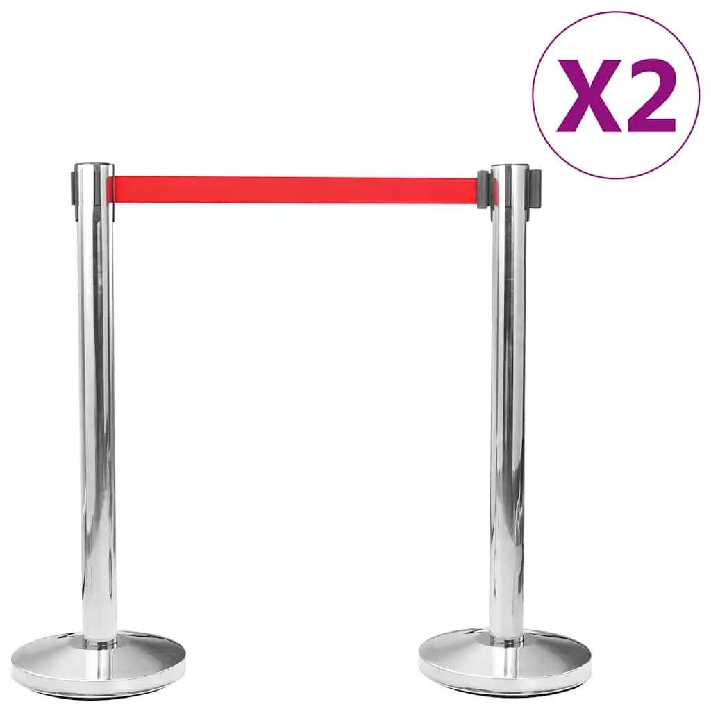 Safety Stanchions 4 Piece Stainless Steel Retractable Belt Barriers for Crowd Control and Queue Management