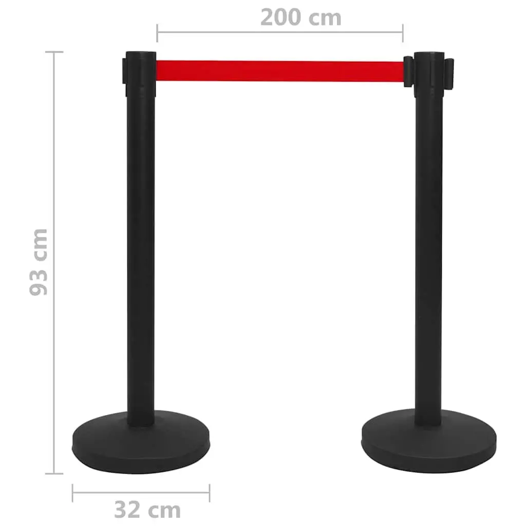 Stanchion Barrier 4 pcs Retractable Belt Crowd Control Safety Posts Black Iron