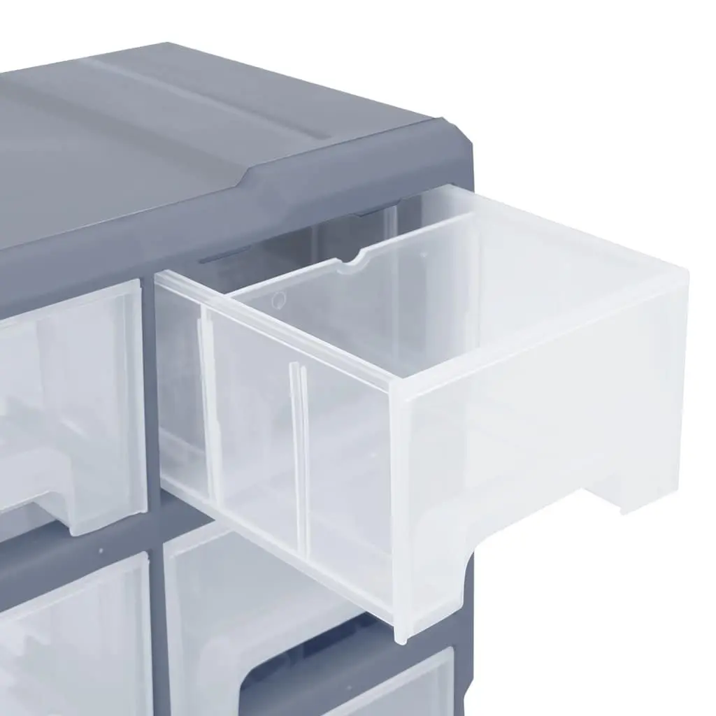 Multi-Drawer Tool Storage Cabinet Grey 16 Drawers Impact Resistant Plastic