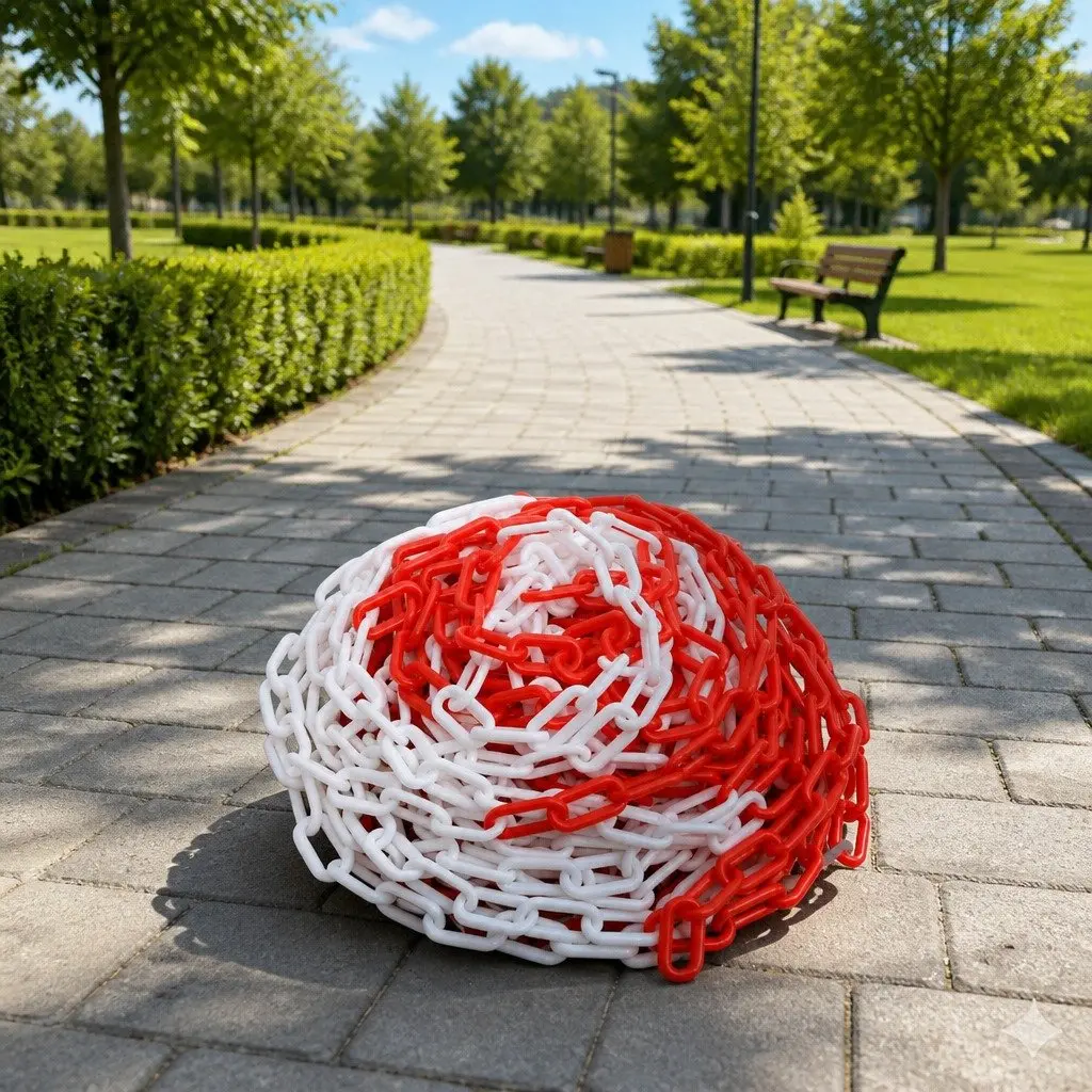 Warning Chain 30 m Red White Plastic Lightweight Temporary Safety Barrier