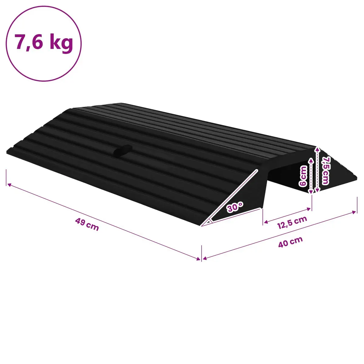 Bridge Threshold Ramp 49 x 40 x 8 cm Solid Rubber Non-Slip Surface for Wheelchair Scooter Rollator Mobility Access