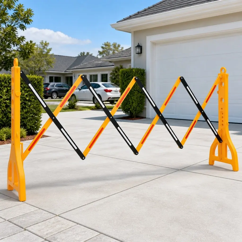 Folding Traffic Barrier Adjustable Length Yellow Black Reflective Safety Portable