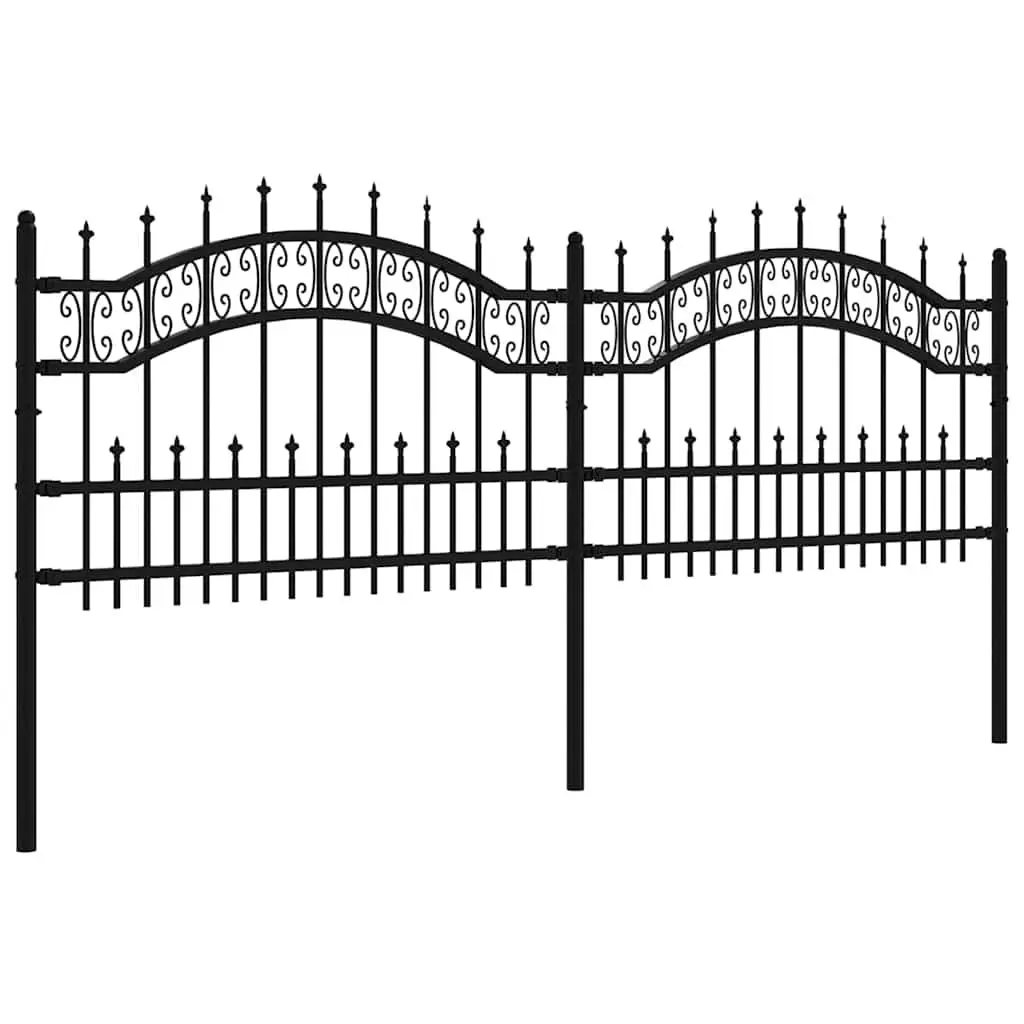 Garden Fence Panel 240 x 75 cm Black Spear Top Powder-Coated Steel Outdoor Perimeter Barrier