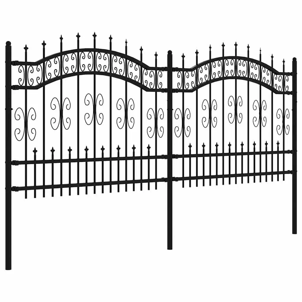 Garden Fence Panel Black Spear Top Steel Outdoor Perimeter Barrier Decorative