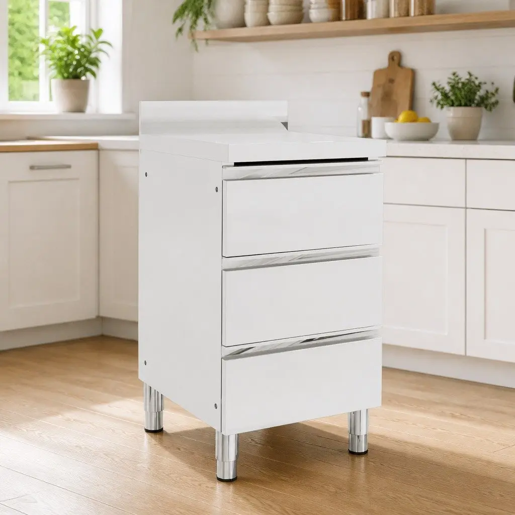 Commercial Kitchen Cabinet 50x60x96cm Stainless Steel Three Drawers Storage Unit