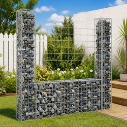 U-Shape Gabion Basket with 2 Posts Silver Retaining Wall Fence Panel Garden