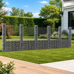 U-Shape Gabion Basket Fence Panel 6 Posts Iron Garden Retaining Wall Barrier