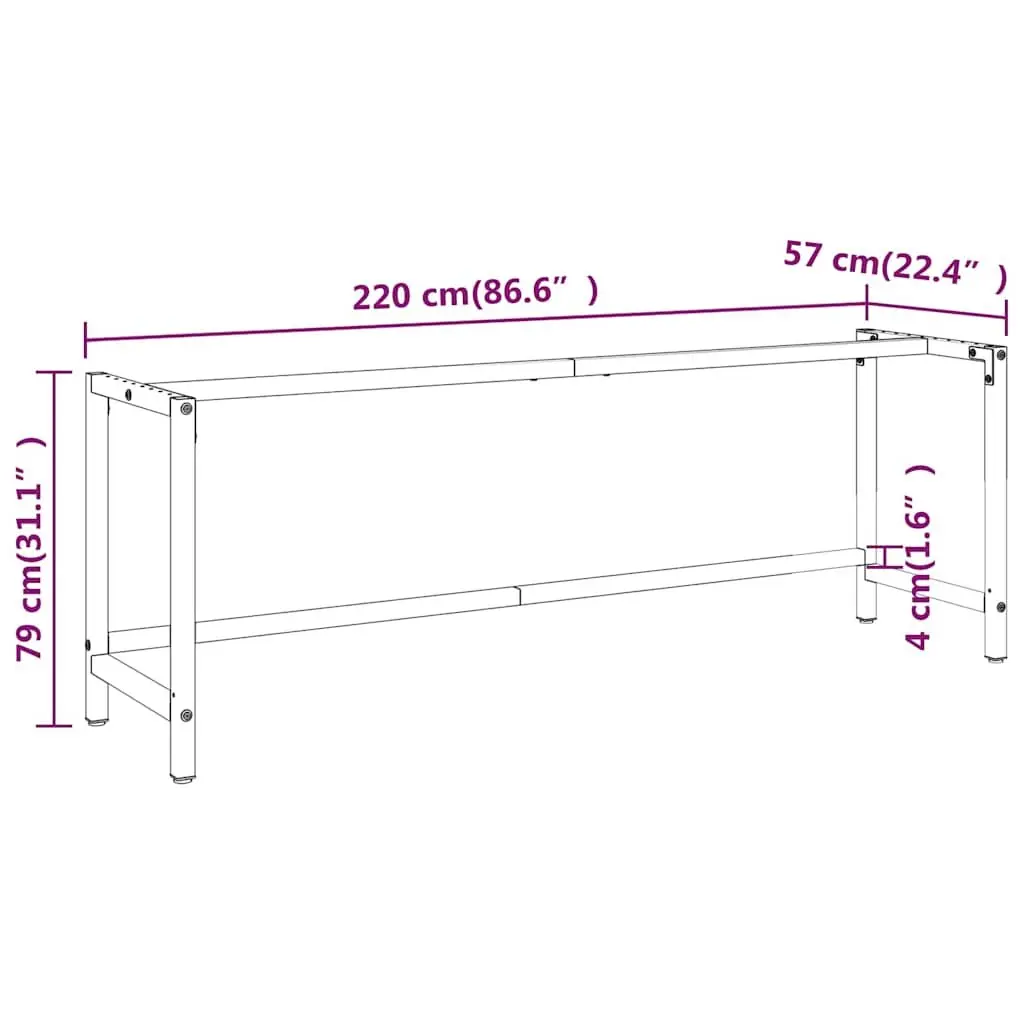 Heavy Duty Metal Work Bench Frame Matte Black Reinforced Bar Support