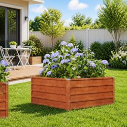 Garden Raised Bed Planter in Weathering Steel, 100x100x45cm