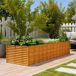Enhance Your Outdoor Space with a Brown Corten Steel Planter 386x100x69cm