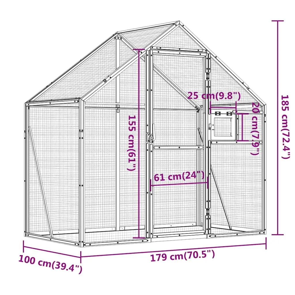 Bird Aviary Large Anthracite Aluminium Frame Wire Mesh Outdoor Flight Cage