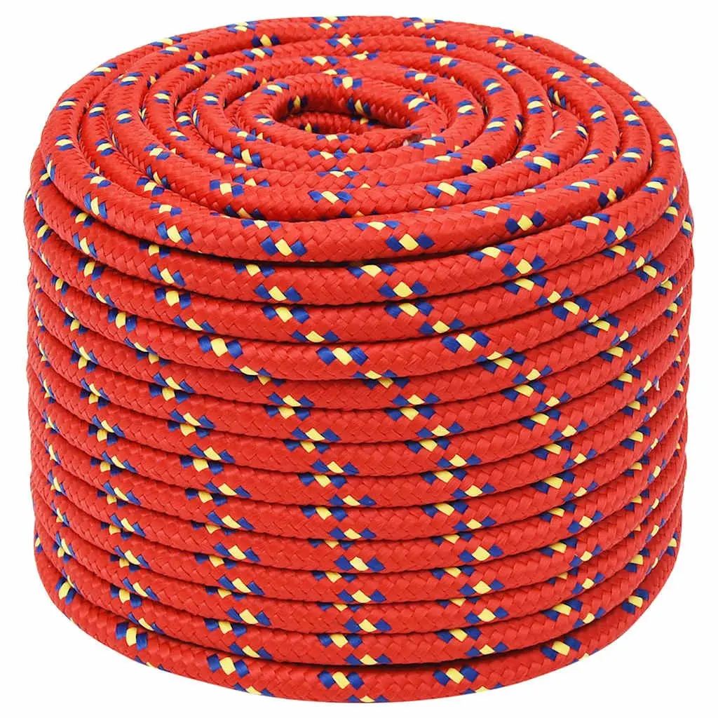Boat Rope 12mm 25m Red Braided Polypropylene Durable Marine Dock Line