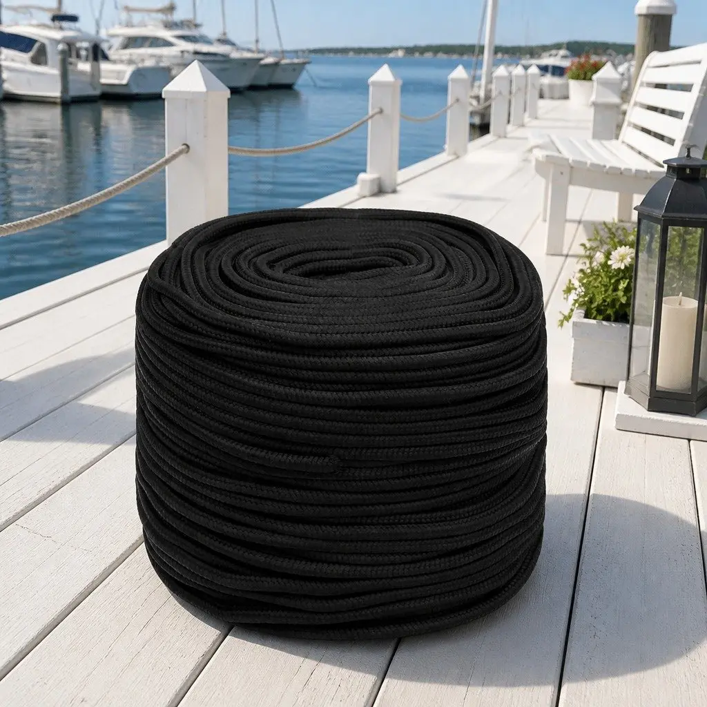 Braided Marine Rope 10 mm 100 m Durable Black Polypropylene Weather Resistant