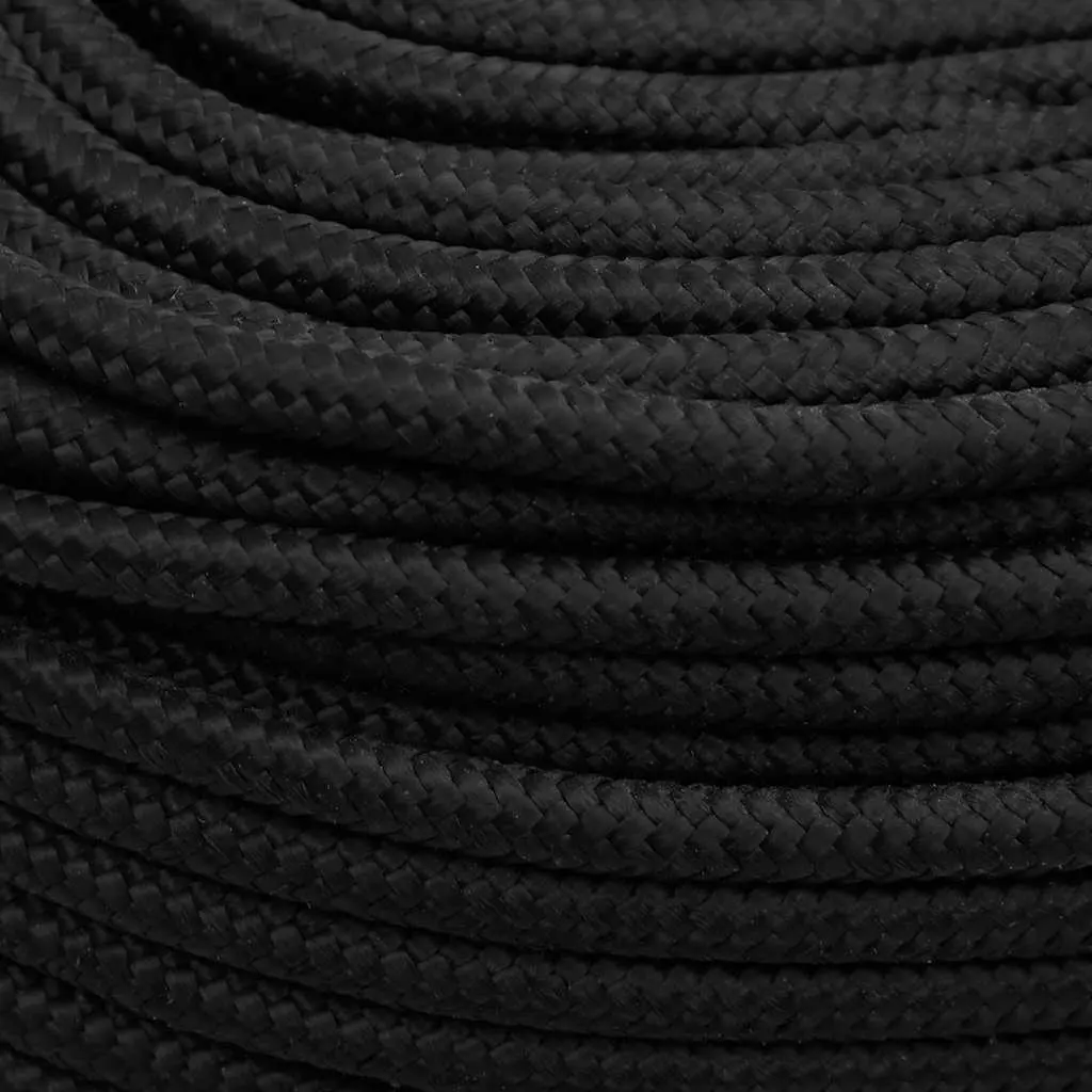 Braided Marine Rope 10 mm 100 m Durable Black Polypropylene Weather Resistant