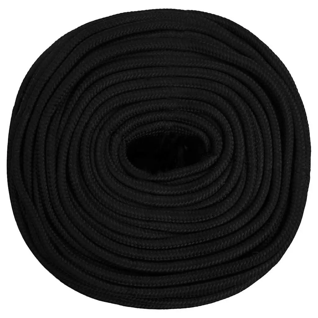 Braided Work Rope 8mm 50m Black Polyester Cord UV Resistant Durable General Purpose