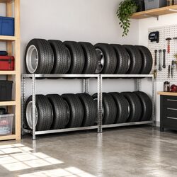 2-Layer Tire Racks Industrial Storage Shelving Steel Frame Garage Organization