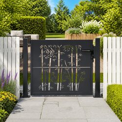 Garden Gate Anthracite 100x75cm Steel Bamboo Design Laser-cut Lockable Outdoor