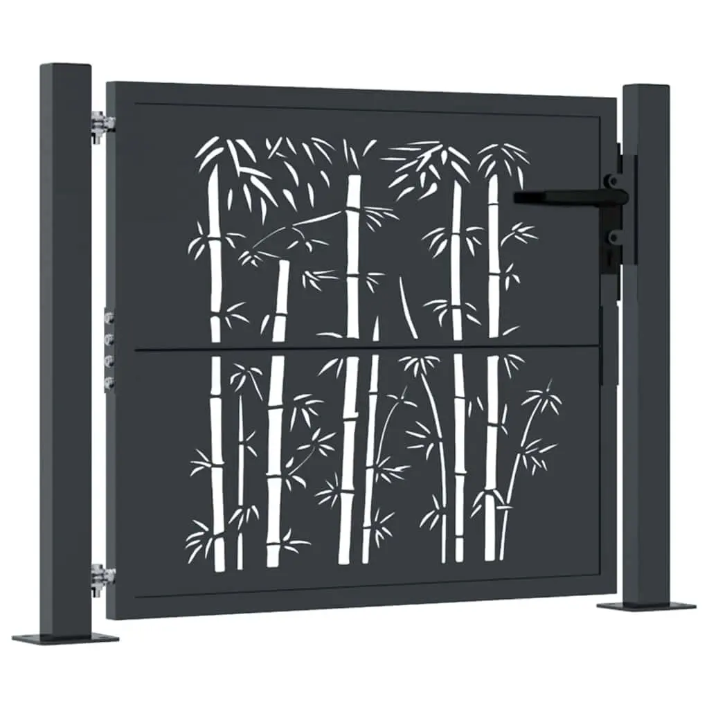 Garden Gate Anthracite 100x75cm Steel Bamboo Design Laser-cut Lockable Outdoor