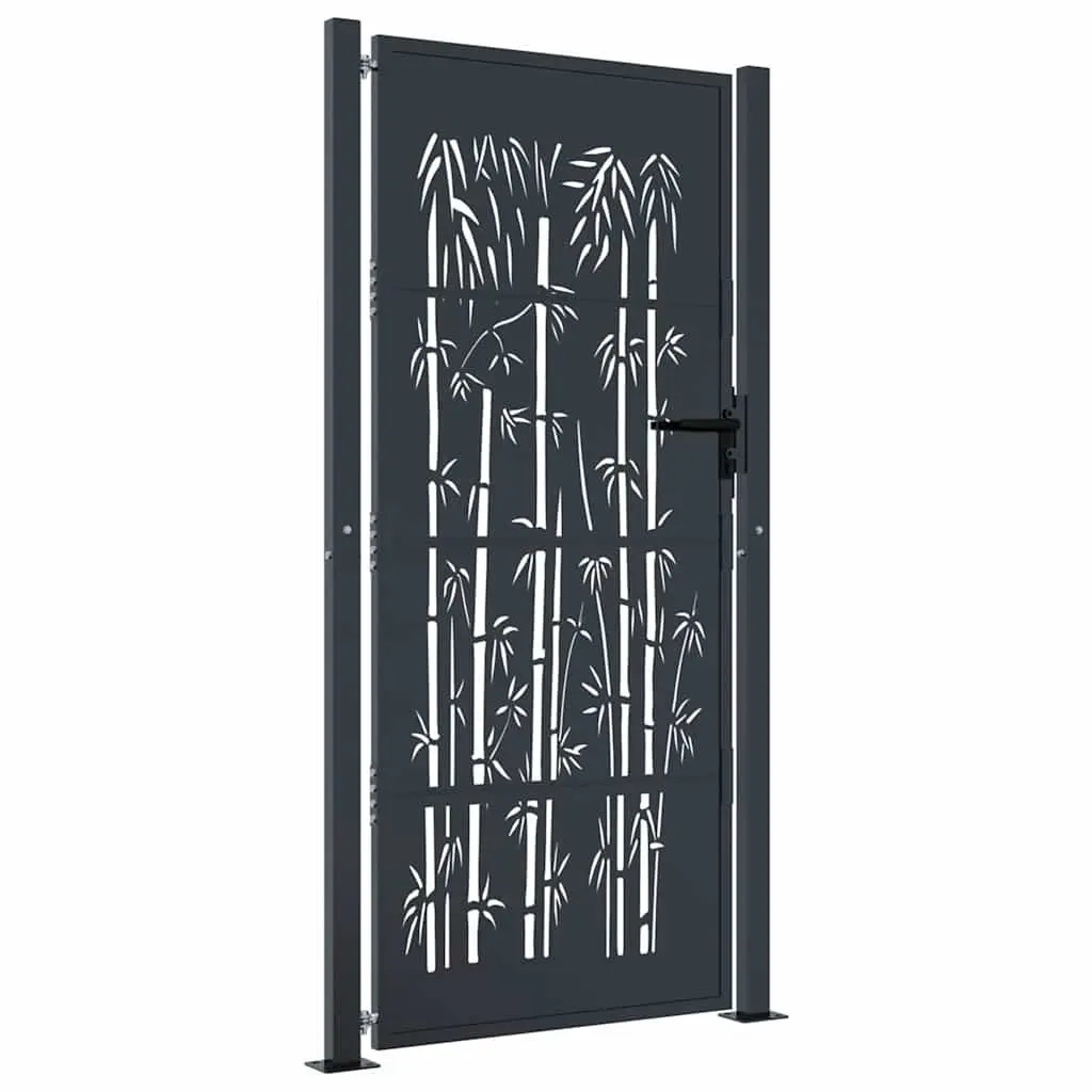 Garden Gate Anthracite 100x200cm Steel Bamboo Design Outdoor Fence Entry