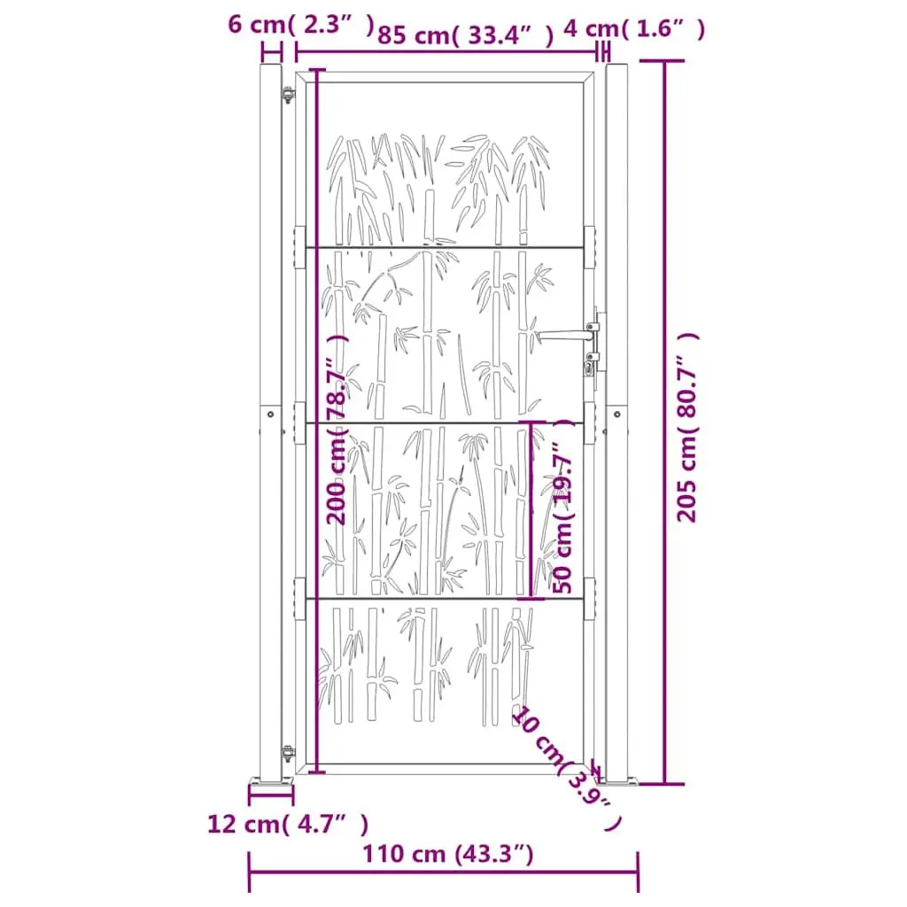 Garden Gate Anthracite 100x200cm Steel Bamboo Design Outdoor Fence Entry