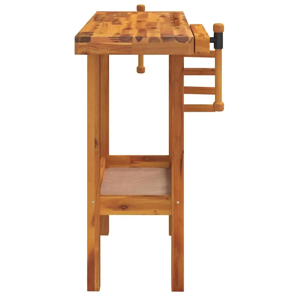 Workbench 92x48x83 cm Solid Acacia Wood with Vices and Shelf for Garage Workshop Shed Storage
