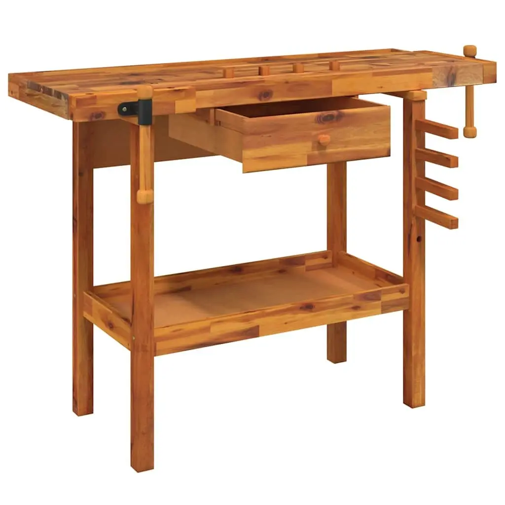 Workbench 124x52x83cm Solid Acacia Wood Sturdy Frame with Drawer and Shelf Brown