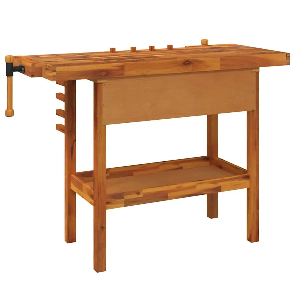 Workbench 124x52x83cm Solid Acacia Wood Sturdy Frame with Drawer and Shelf Brown