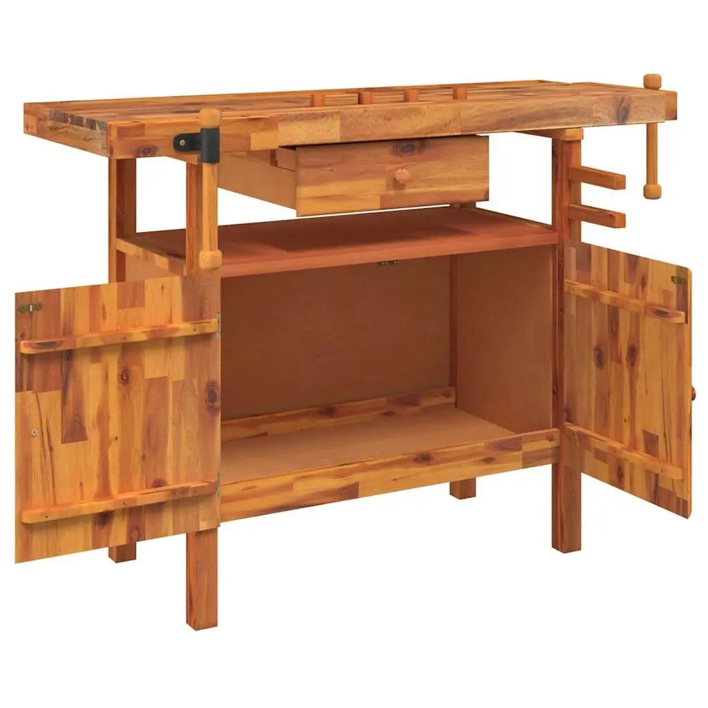 Wooden Workbench 124x52x83cm Solid Acacia Wood with Drawer Storage Compartment