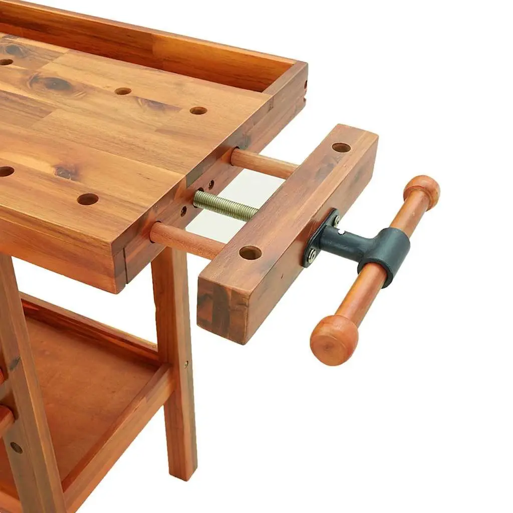 Wooden Workbench 124x52x83cm Solid Acacia Wood with Drawer Storage Compartment